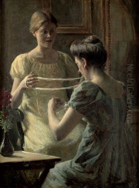 Interieur Mit Zwei Frauen Beim Wollewickeln Oil Painting by Carl Thomsen