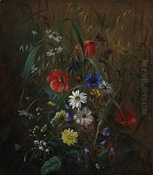 Field Flowers Oil Painting by Emma Augusta Thomsen