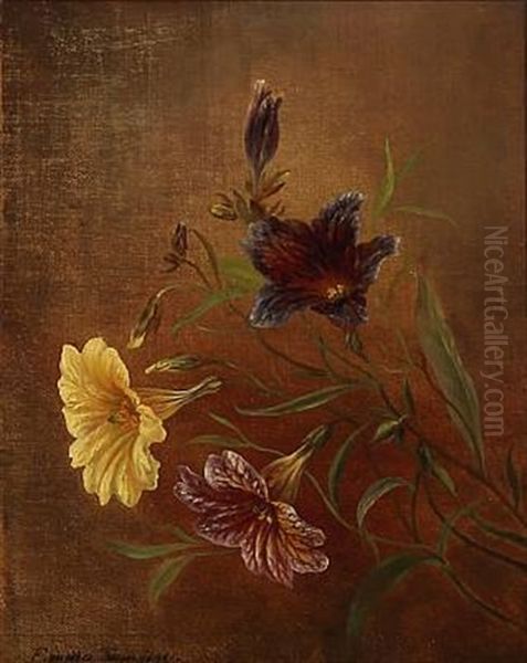 Still Life With Flowers (+ Another; 2 Works) Oil Painting by Emma Augusta Thomsen