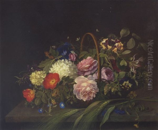 Blomster I En Kurv Oil Painting by Emma Augusta Thomsen