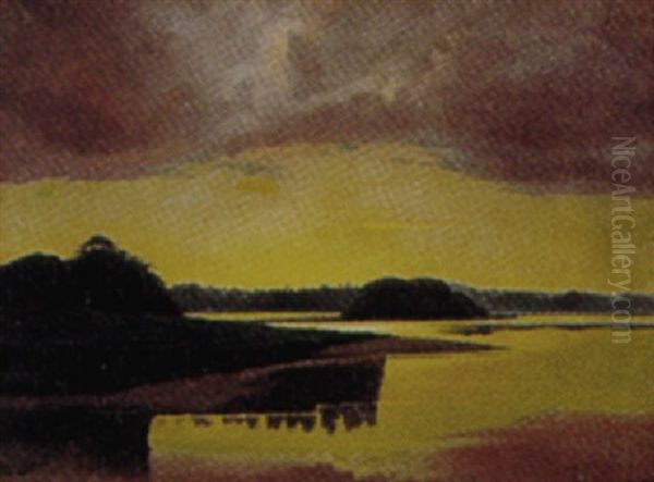 Solnedgang Ved Hellebaekskovene Oil Painting by Fritz (Frederik Gotfred) Thomsen