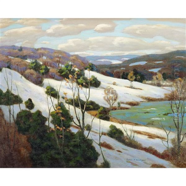 March At Owen Sound (a Gentle Snowfall) Oil Painting by George Thomson