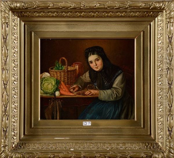 Jeune Fille Comptant Ses Sous Apres Le Marche Aux Legumes Oil Painting by Gustav Thonnard