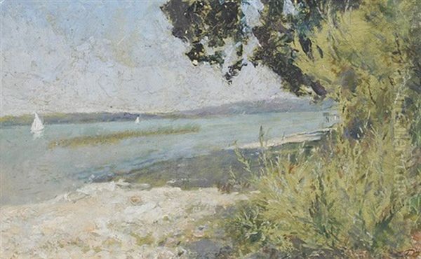 Segelboote Auf Dem Ammersee Bei Holzhausen Oil Painting by Eduard Thoeny