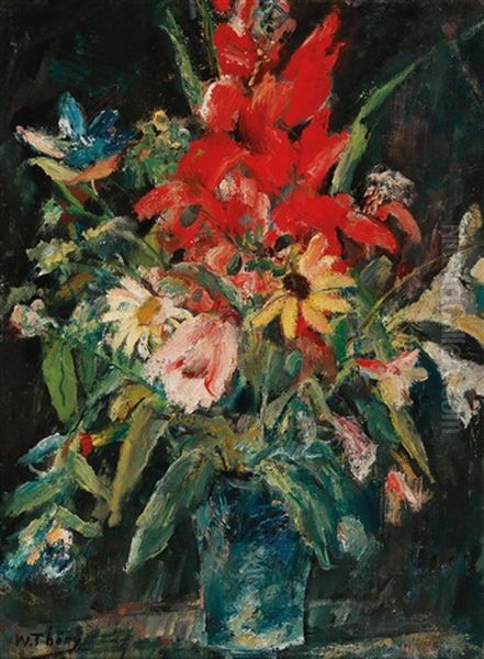 Colourful Bouquet With Gladiolas Oil Painting by Wilhelm Thoeny