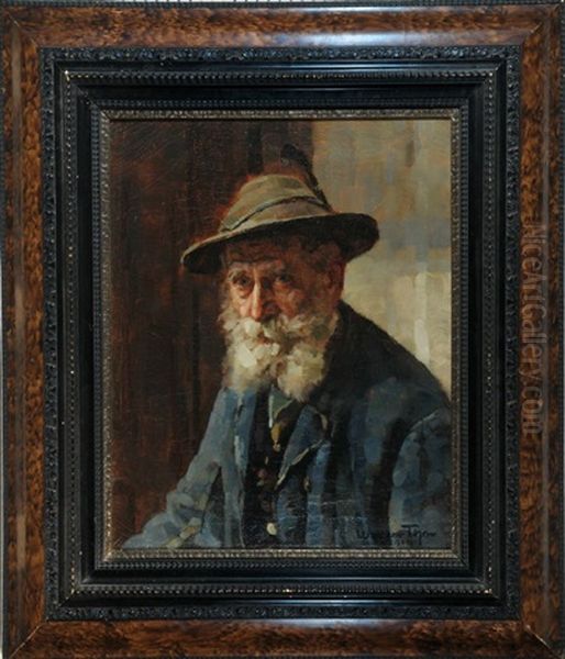 Portrait Eines Bartigen, Alten Mannes Im Blauen Jacket Mit Hut Oil Painting by Walter Thor