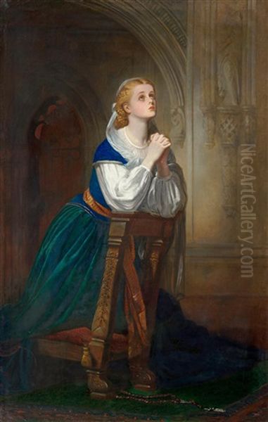 A Girl Praying Oil Painting by Robert Thorburn