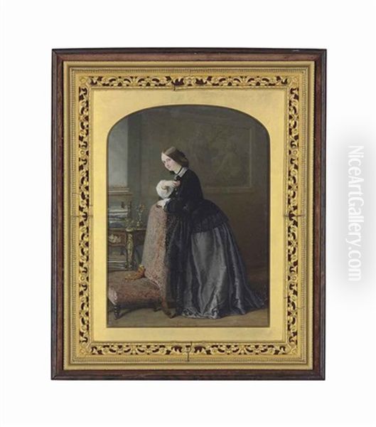 Mary Cornelia Edwards (1826-1906), 5th Marchioness Of Londonderry, In Black Velvet Jacket With Pearl Buttons, White Lace Collar And Sleeves Oil Painting by Robert Thorburn