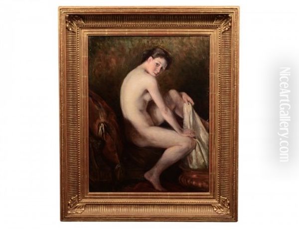 Interior With Seated Nude Woman Oil Painting by Hildegard Katarina Thorell