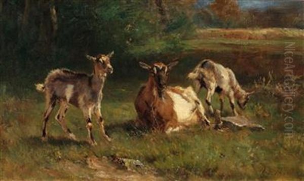 Nanny Goat With Kids Oil Painting by Otto von Thoren