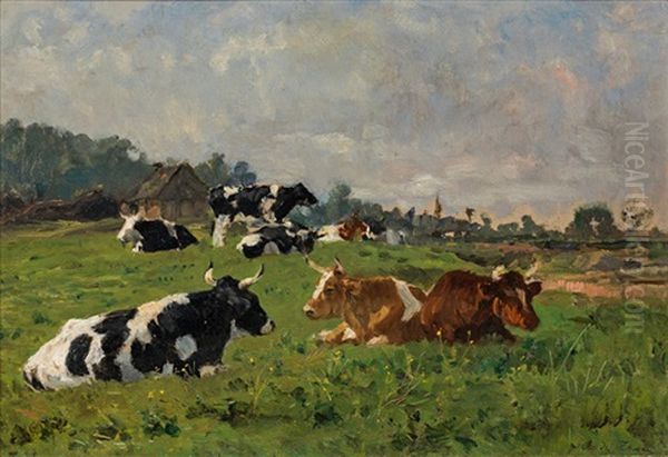 Kuhe Auf Der Weide Oil Painting by Otto von Thoren