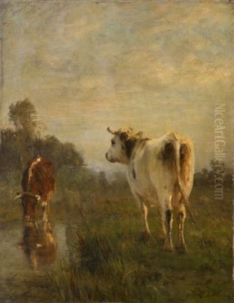 Deux Vaches Au Paturage Oil Painting by Otto von Thoren