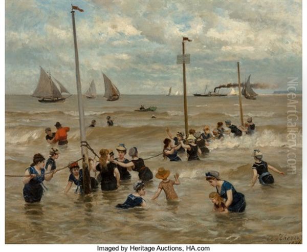 Bathing By The Sea Oil Painting by Otto von Thoren