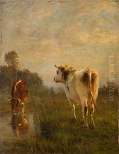 Deux Vaches Au Paturage Oil Painting by Otto von Thoren