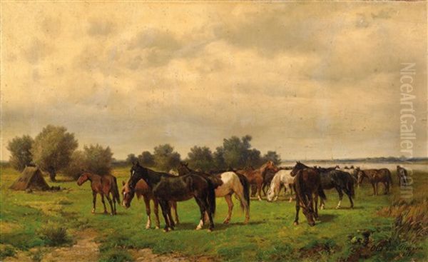 Horses Resting Oil Painting by Otto von Thoren