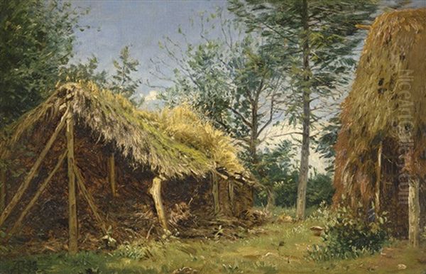 Heuhutte In Gjoddinggaard Oil Painting by Anton Erik Christian Thorenfeld