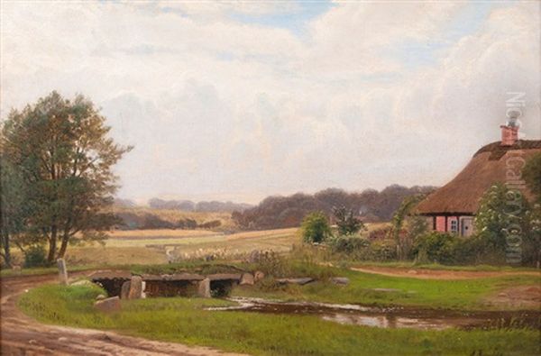 Gehoft Am Bach Oil Painting by Anton Erik Christian Thorenfeld