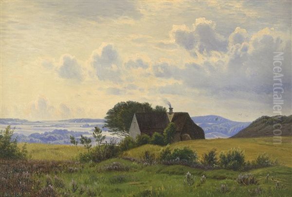 Sommerliche Heidelandschaft Mit Haus Oil Painting by Anton Erik Christian Thorenfeld