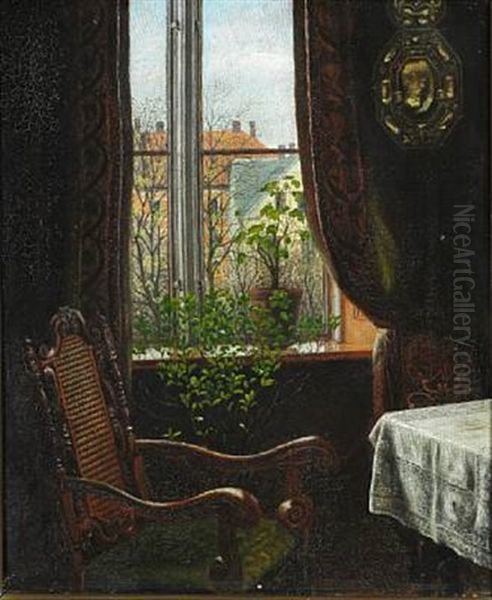 From A Corner In The Drawing Room With A View Through A Window Oil Painting by Benedikt Thorarinn Thorlakson