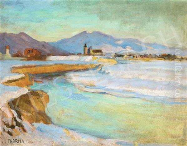 Nagybany In Winter With The Istvan Tower In The Background Oil Painting by Janos Thorma