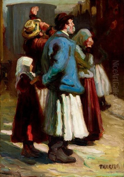 Farewell (at The Railway Station) Oil Painting by Janos Thorma