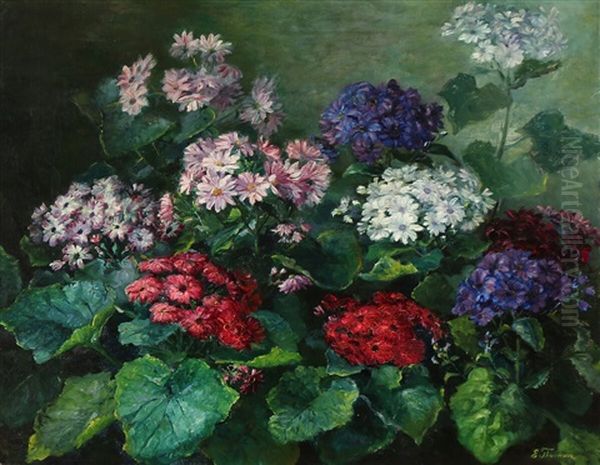 A Colourful Flower Bed Oil Painting by Emmy Thornam