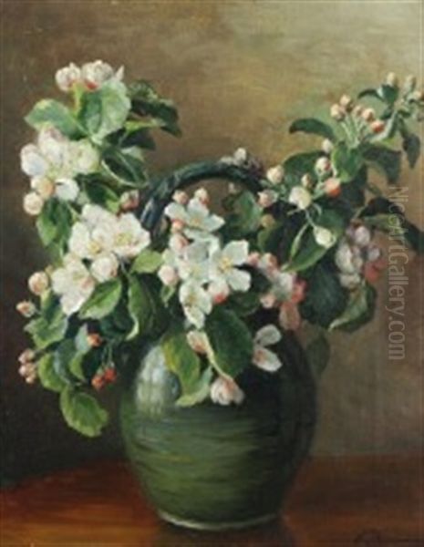 Vase With Blooming Branches From Fruit Trees Oil Painting by Emmy Thornam