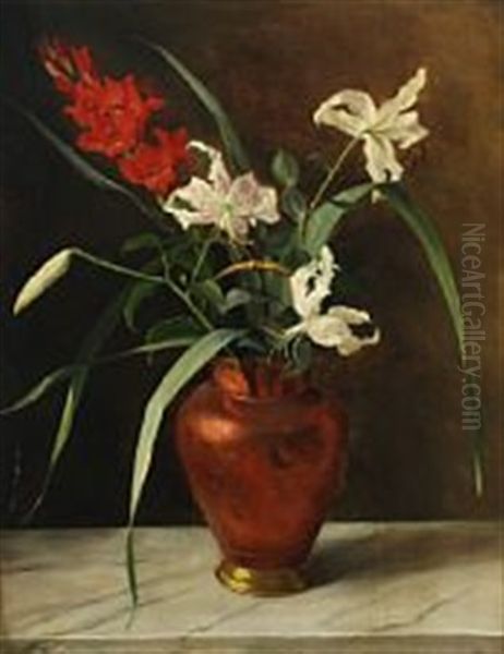 Flowers In A Vase On A Stone Sill Oil Painting by Emmy Thornam