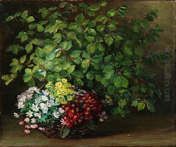 Flowers In A Basket Oil Painting by Emmy Thornam