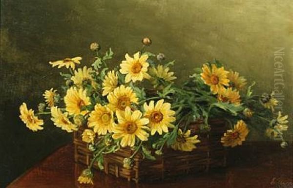 Still Life With Flowers In A Basket Oil Painting by Emmy Thornam