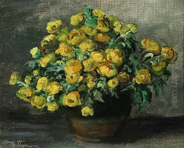 Bouquet Globeflowers In A Vase On A Table Oil Painting by Emmy Thornam