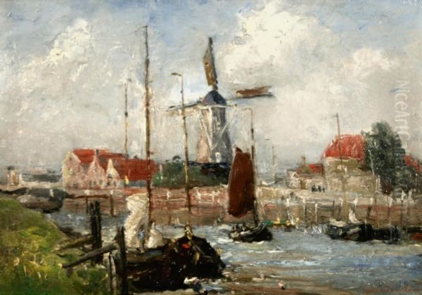 Gezicht Op Zierikzee. Gesigneerd Oil Painting by Carl August Breitenstein