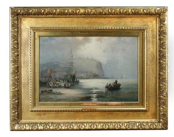 View Of Scarborough - The South Bay, Hill Top Castle And Harbour Oil Painting by William A. Thornbery