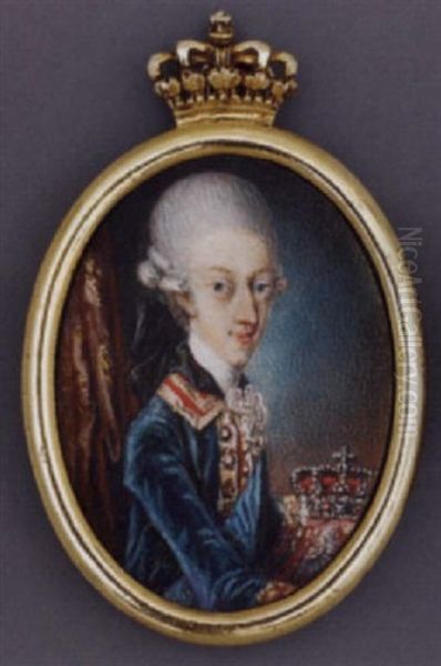 King Christian Vii Of Denmark In Blue Velvet Coat With Red Collar And Silver Buttons, Frilled Cravat, Wig En Queue, Wearing The Royal Danish Order Of The Elephant Oil Painting by Andreas Thornborg