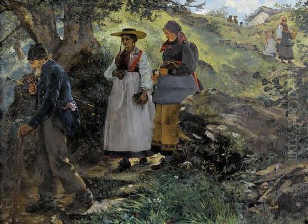 Sommerlicher Kirchgang In Den Bergen Oil Painting by Ernst Breitenstein