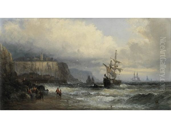 Cromer, Norfolk (+ Fishing Smacks Entering Gravesend; Pair) Oil Painting by William Anslow Thornbury