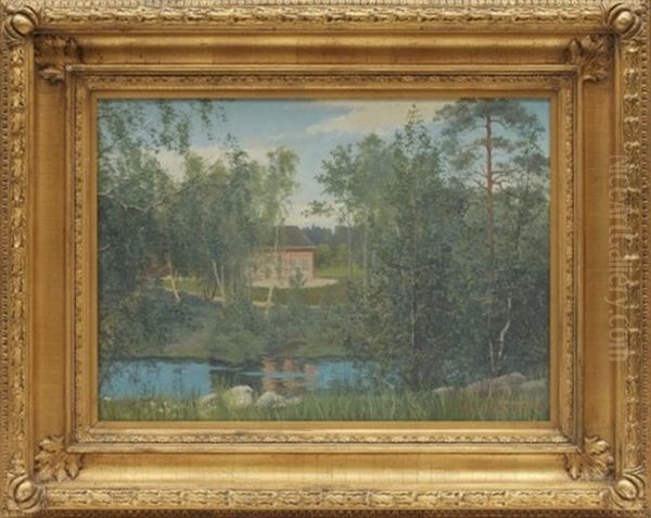 Hus Vid Vattendrag Oil Painting by Alfred Thoerne