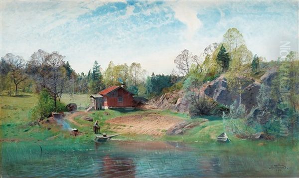 Insjolandskap Oil Painting by Alfred Thoerne