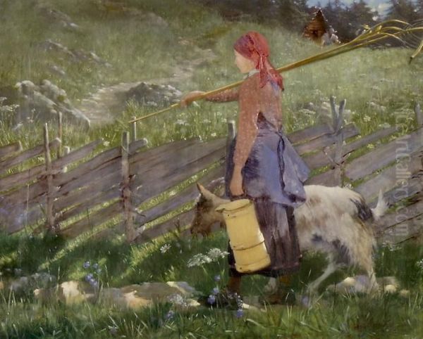 Junge Geishuterin Auf Dem Weg Zur Feldarbeit Oil Painting by Ernst Breitenstein