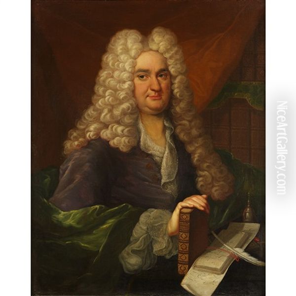 Portrait Of A Gentleman Believed To Be Sir William Wyndham In His Study Oil Painting by Sir James Thornhill