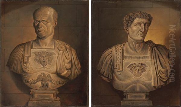 Bust Of Vespasian (+ Bust Of Nero; Pair) Oil Painting by Sir James Thornhill