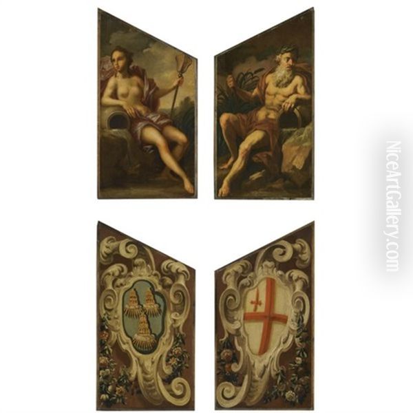 Door Panels Depicting Neptune And Amphitrite (verso; Pair) Oil Painting by Sir James Thornhill