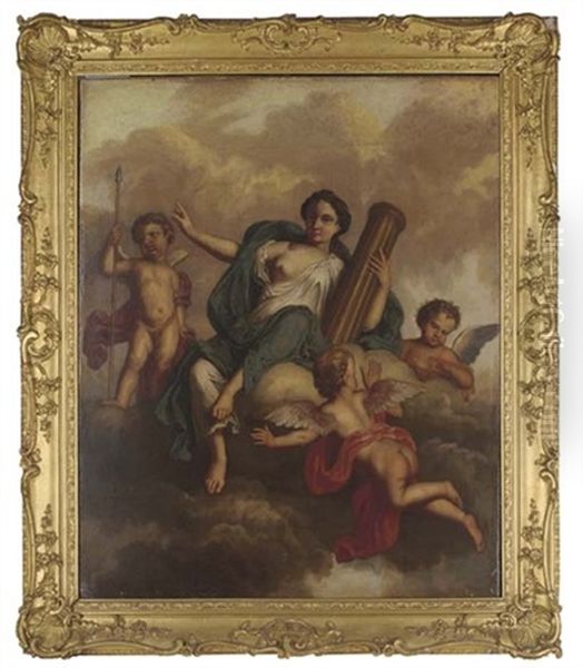 Fortitude Holding A Pillar, Supported By Putti Oil Painting by Sir James Thornhill