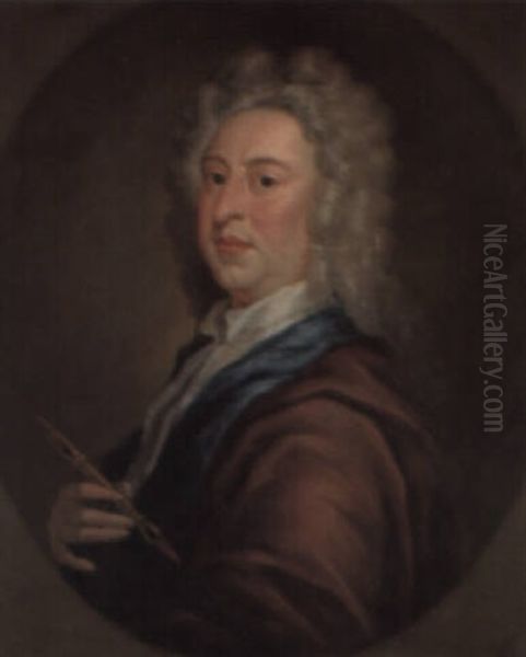 Portrait Of The Artist, A Brush In His Right Hand Oil Painting by Sir James Thornhill