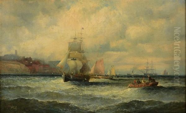 Ships Sailing In Harbor Oil Painting by Charles Thornley