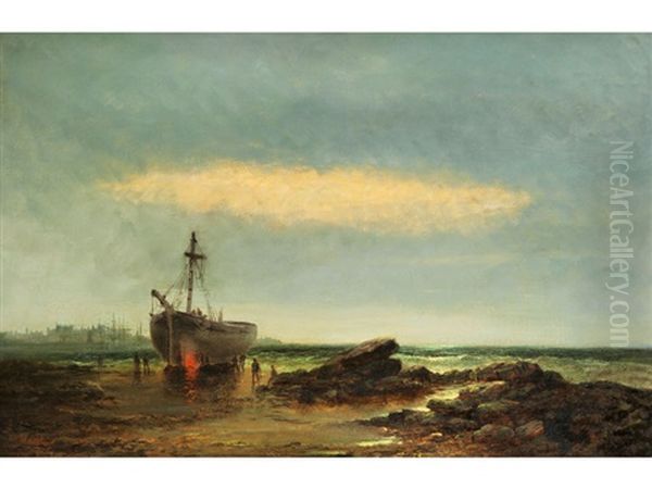 Kustenstuck Mit Schiff Oil Painting by Georges William Thornley