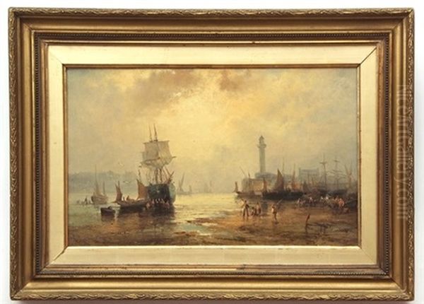 Fisher Folk At Whitby Harbour Oil Painting by Georges William Thornley