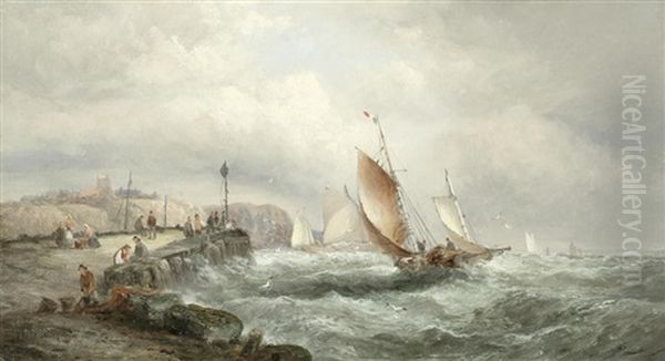 Coastal Shipping Scene Oil Painting by Georges William Thornley