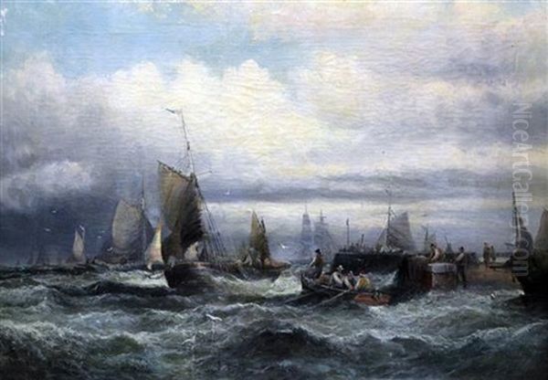 Fishing Boats Leaving Harbour Oil Painting by Georges William Thornley