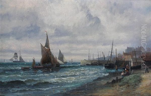 Breezy Day Near Whitable And Fishing Boats Off Scarborough Oil Painting by William (Anslow) Thornley